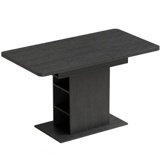 HOMCOM Extendable Dining Table for 4-6 People, 110-130cm Kitchen Table with 6 Open Shelves, Black