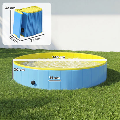 PawHut Foldable Dog Pool for Puppies and Ducks Dog Paddling Pool Bath Tub, Blue, 140 x 30cm