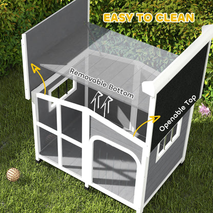 PawHut Wooden Dog Kennel with Removable Floor, Asphalt and Openable Roof, Giant Window for Large Dogs, Charcoal Grey