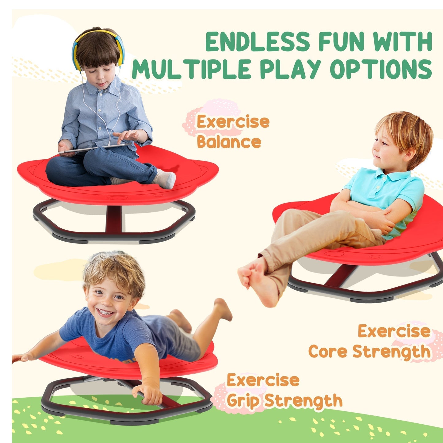 AIYAPLAY Planet-Shaped-kids Swivel Chair, Sensory Spinning Chair for Balance, Coordination Training, Red
