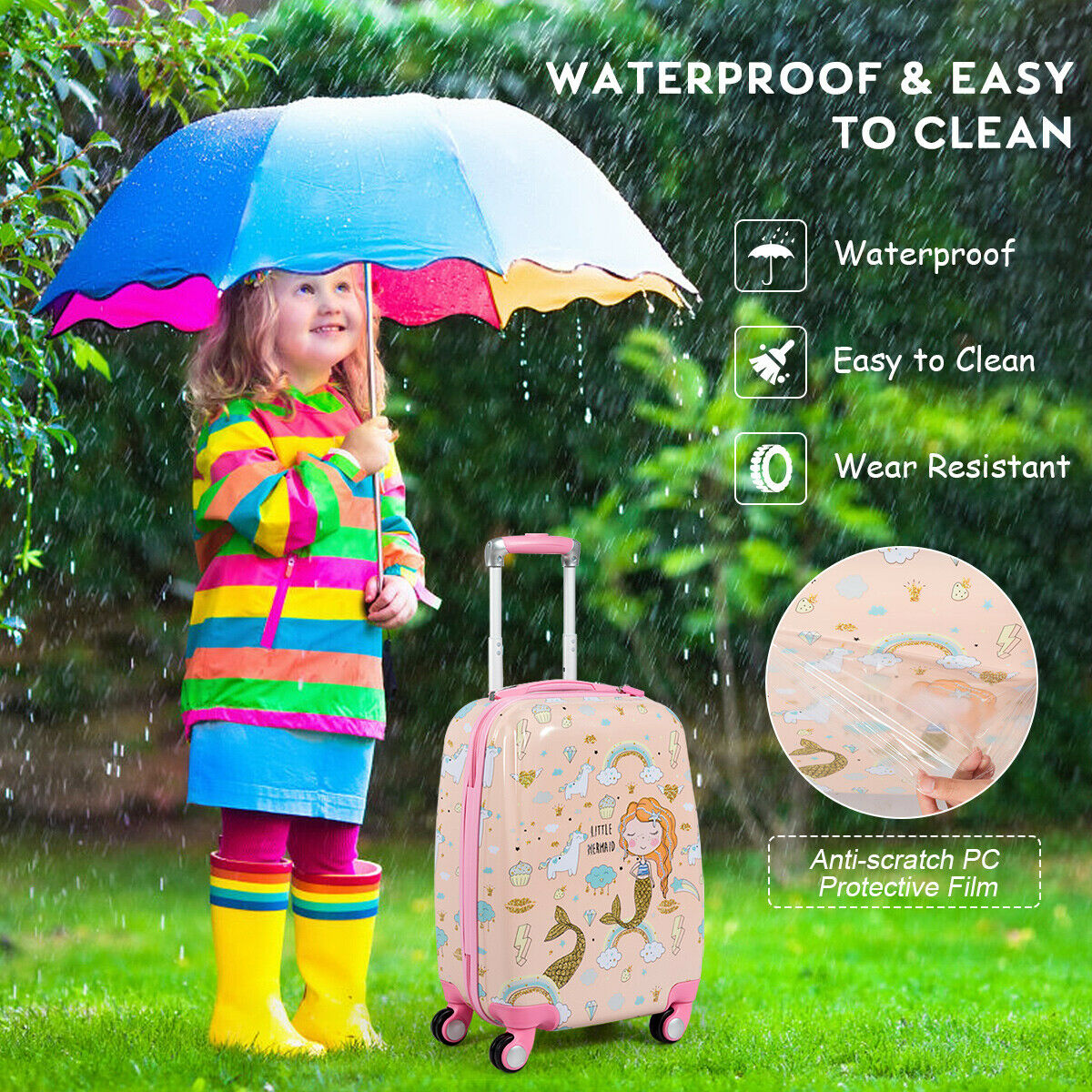 ABS Kids Backpack Luggage Set Children Suitcase Travel Schoo-Pink
