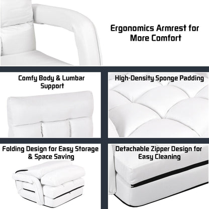 Adjustable Folding Floor Lazy Chair with Pillow-White