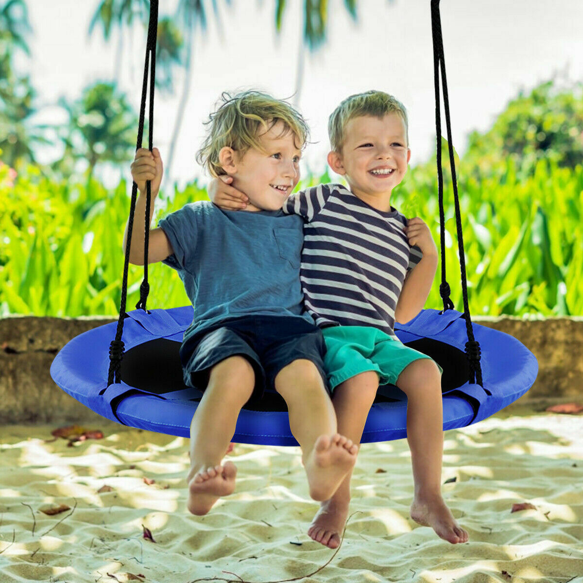 100cm Children Flying Saucer Tree Swing with Adjustable Rope-Blue