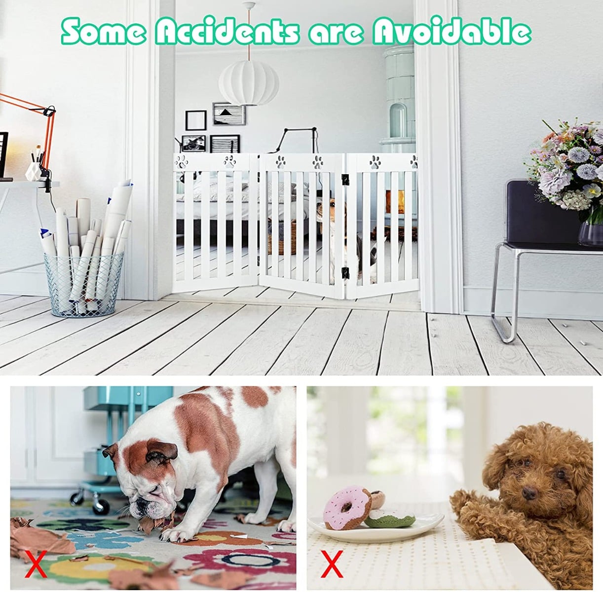 3 Panels Folding Pet Gate-White