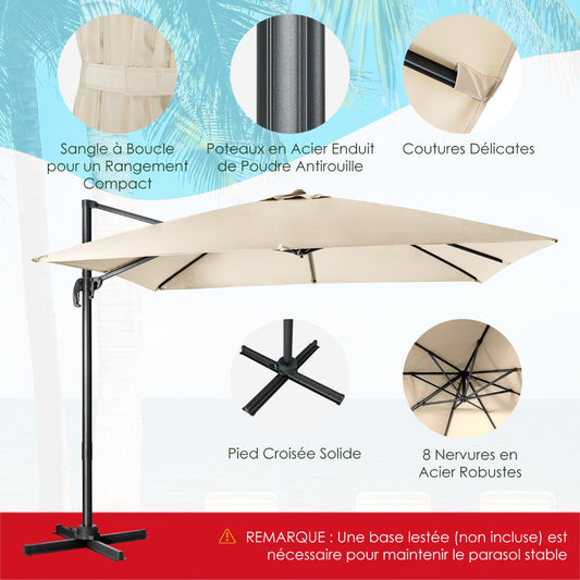 Parasol with 3 tilt settings for gardens terraces cafes 300 x 300 x 273 cm Beige