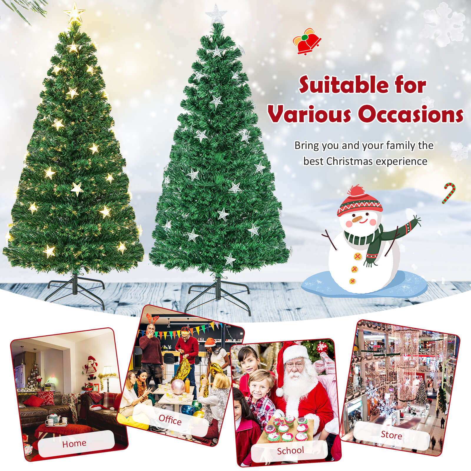 5/6FT Fiber Optic Artificial Christmas Tree with 21 Star LED Lights-5FT