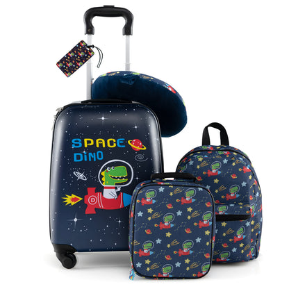 5 Piece Kids Luggage Set Carry-on Children Rolling Suitcase Set with Backpack-Dark Blue