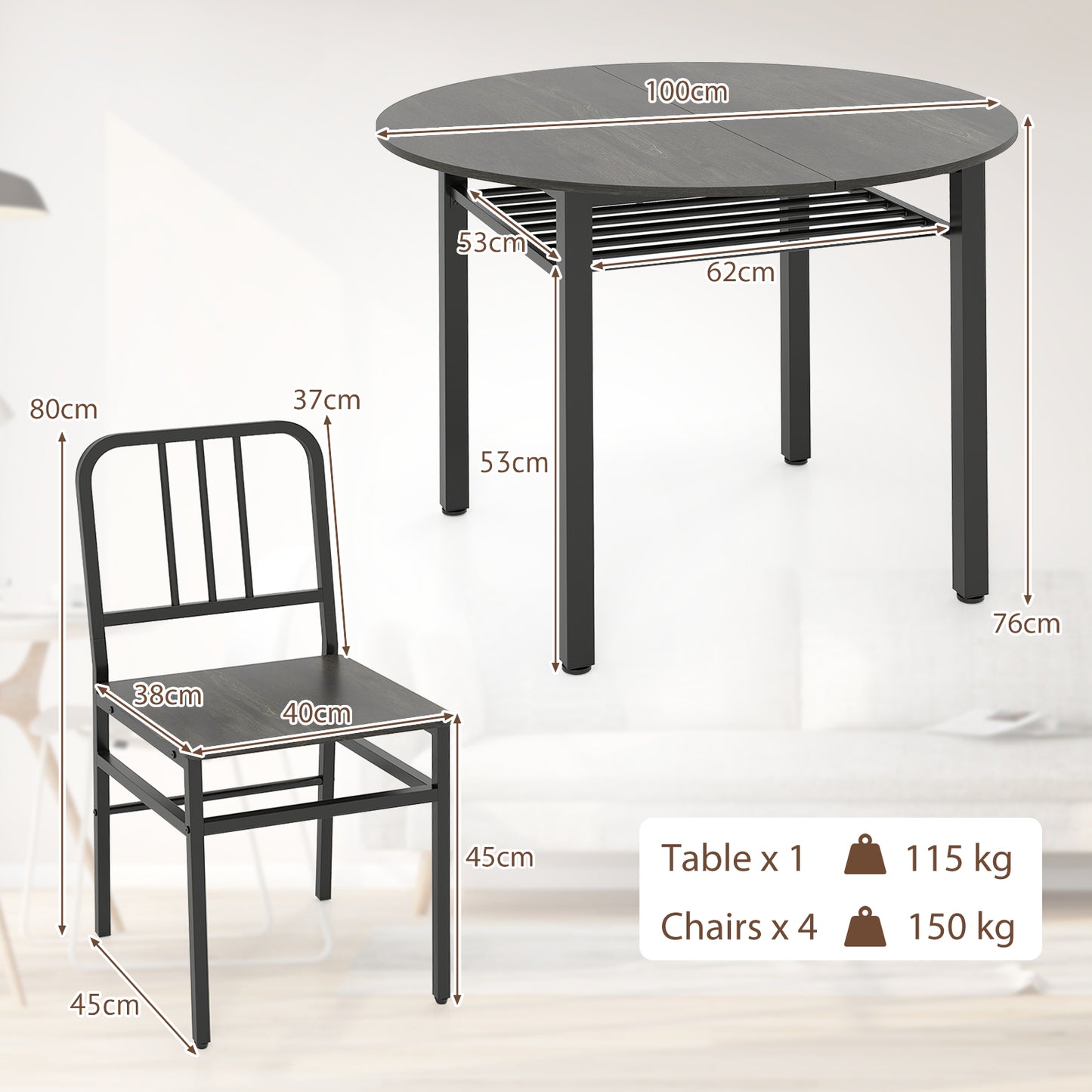 5 Piece Dining Table Set with Storage Rack for Dining Room