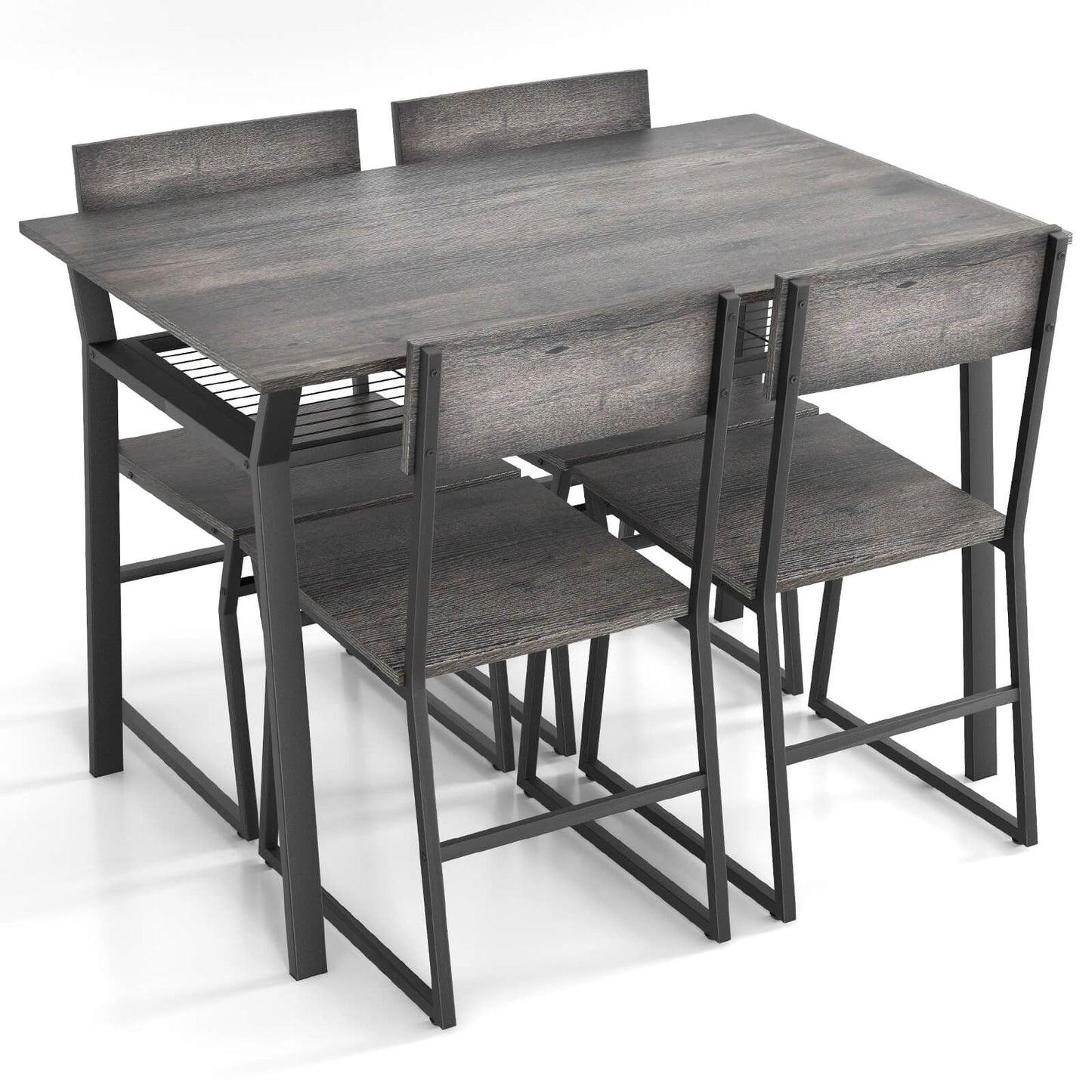 5 Piece Dining Table Set with Storage Rack and Metal Frame-Grey