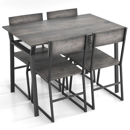 5 Piece Dining Table Set with Storage Rack and Metal Frame-Grey