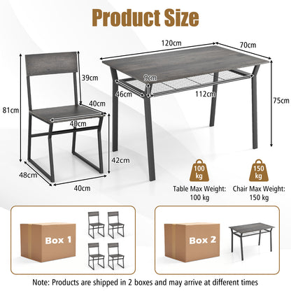 5 Piece Dining Table Set with Storage Rack and Metal Frame-Grey