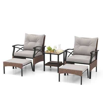 5 Piece Patio Furniture Set with Soft Seat and Back Cushions Included-Brown
