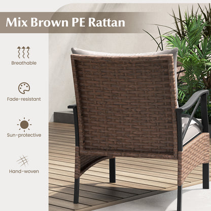 5 Piece Patio Furniture Set with Soft Seat and Back Cushions Included-Brown