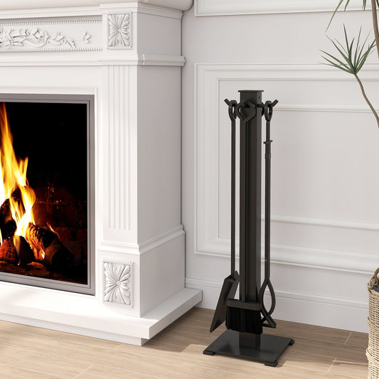 5 Pieces Fireplace Tools Set with Poker and Base Stand Holder