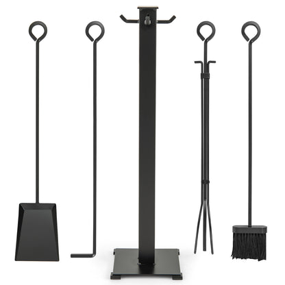5 Pieces Fireplace Tools Set with Poker and Base Stand Holder