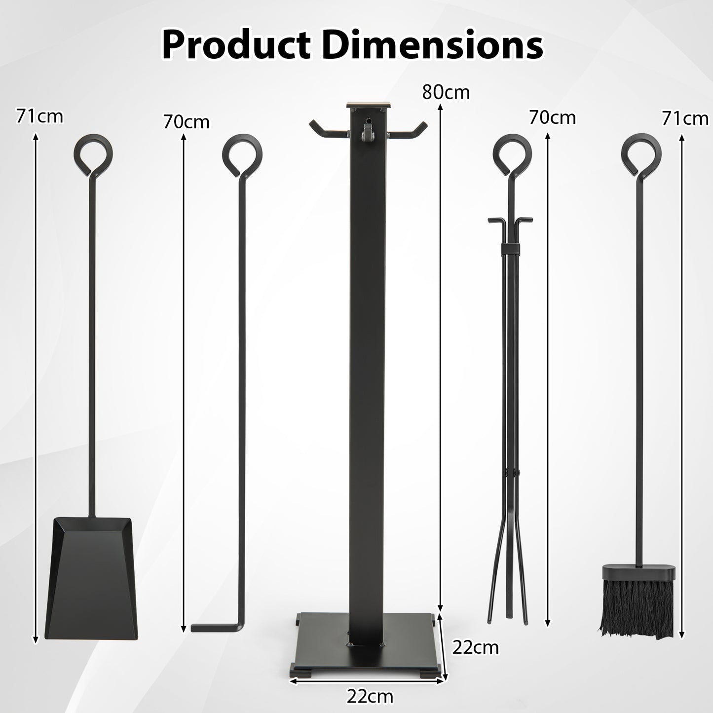 5 Pieces Fireplace Tools Set with Poker and Base Stand Holder