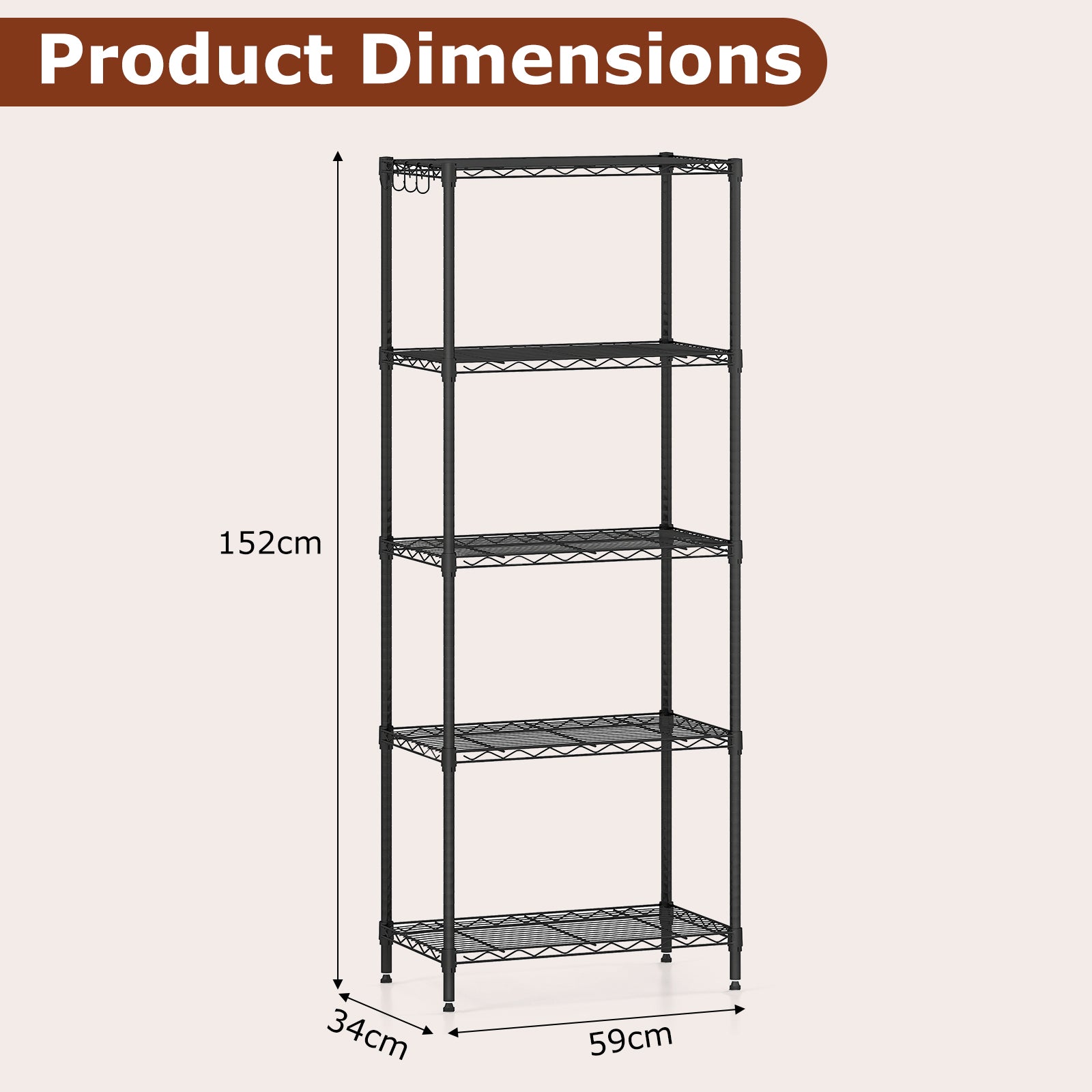 3/4/5/6-Tier Wire Shelving Unit Adjustable Metal Storage Shelves with V-shaped Shelving Rack-5-Tier-S