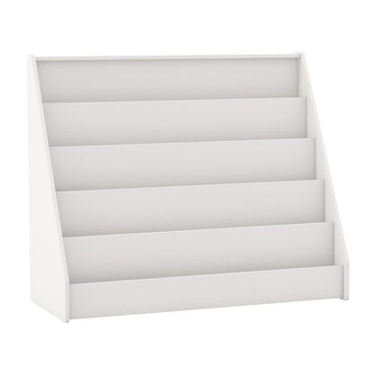 5-Tier Wooden Toddler Book Shelf Stand with Deep Compartments-White