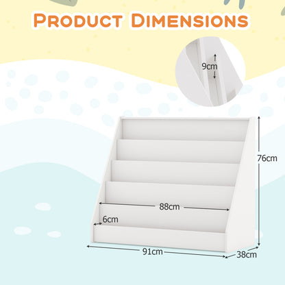 5-Tier Wooden Toddler Book Shelf Stand with Deep Compartments-White