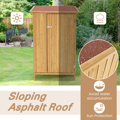 5 × 3 Feet Outdoor Storage Cabinet with Asphalt Roof and 3 Shelves-Natural