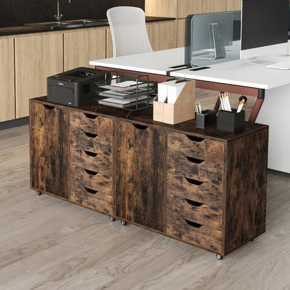 5-Drawer Chest with Door and Adjustable Shelf-Rustic Brown