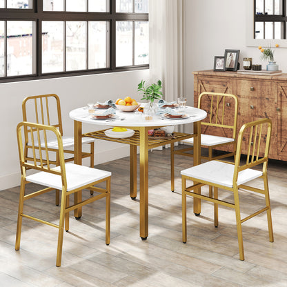 5 Piece Dining Table Set with Storage Rack for Dining Room-White