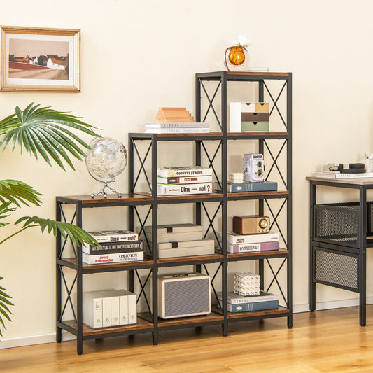 5-Tier Bookshelf with Carbon Steel Frame and Anti-Tipping Kits-Rustic Brown