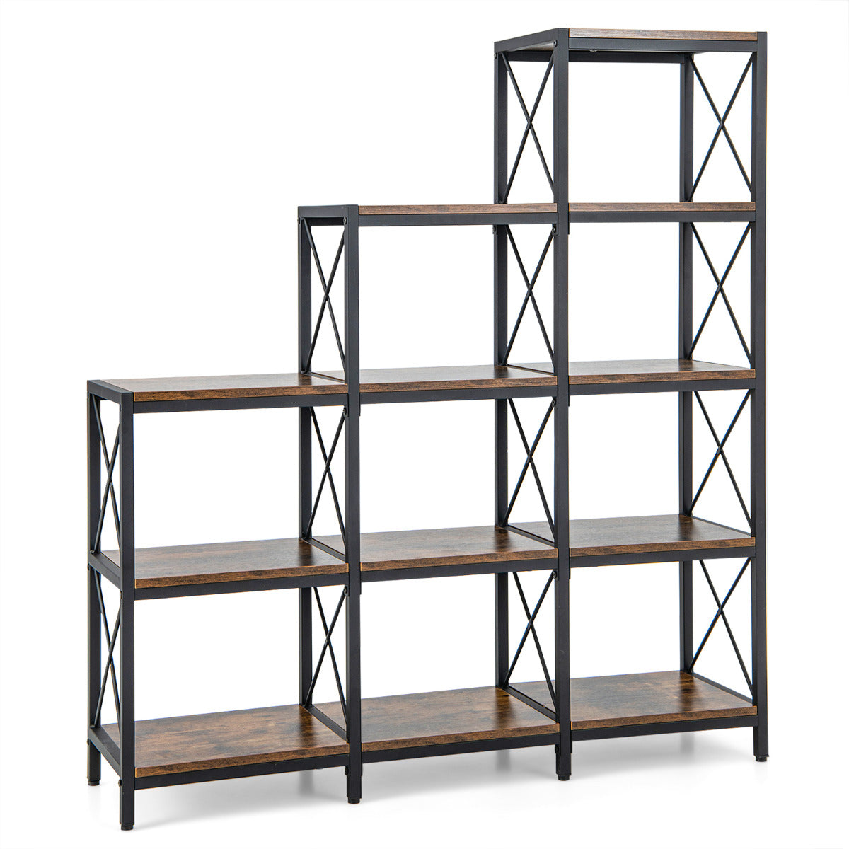 5-Tier Bookshelf with Carbon Steel Frame and Anti-Tipping Kits-Rustic Brown