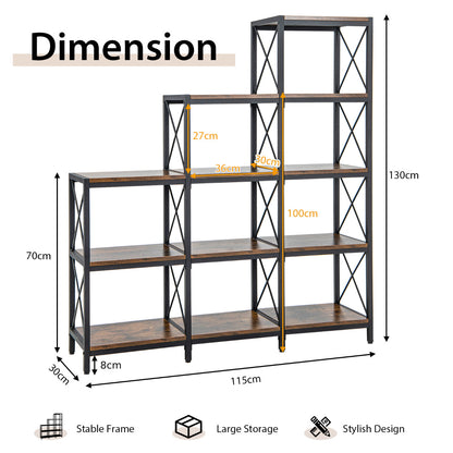 5-Tier Bookshelf with Carbon Steel Frame and Anti-Tipping Kits-Rustic Brown