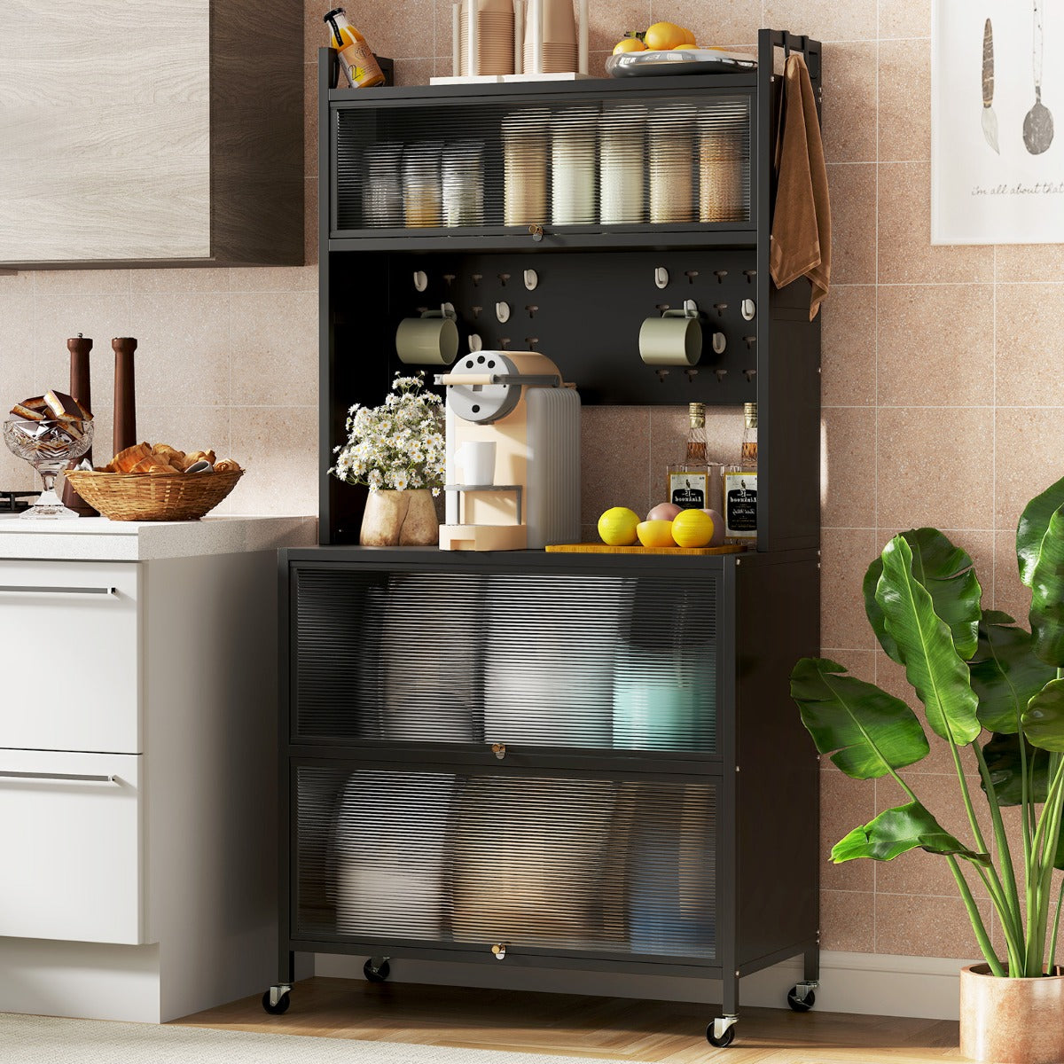 5 Tier Kitchen Bakers Rack Multifunctional Microwave Stand-Black