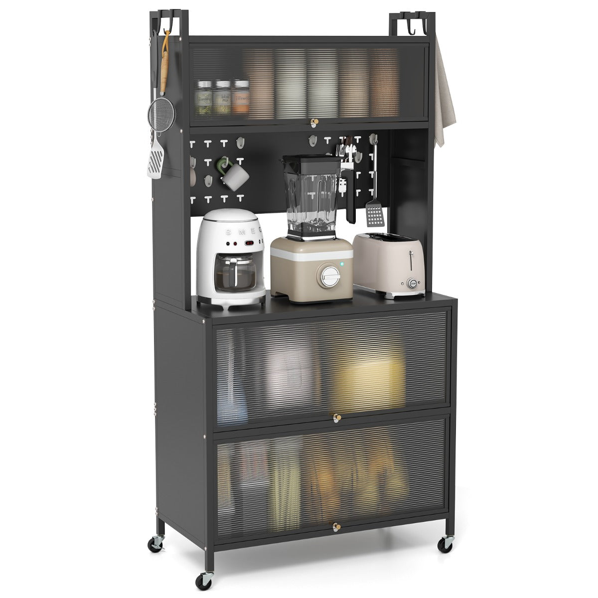 5 Tier Kitchen Bakers Rack Multifunctional Microwave Stand-Black