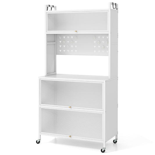 5 Tier Kitchen Bakers Rack Multifunctional Microwave Stand-White