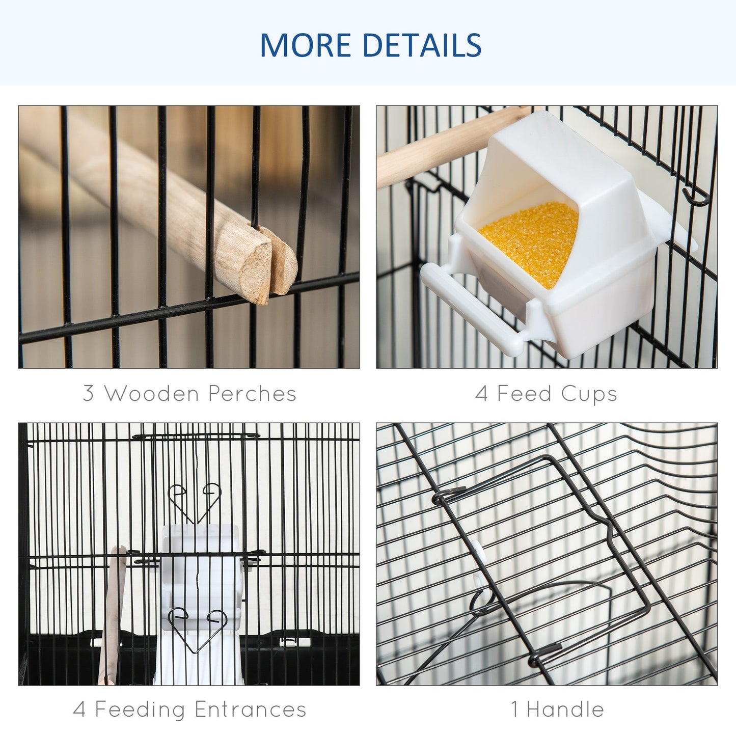 PawHut Large Metal Bird Cage with Stand, Perches, Food Bowls, Swing, for Budgies, Parakeets, Black