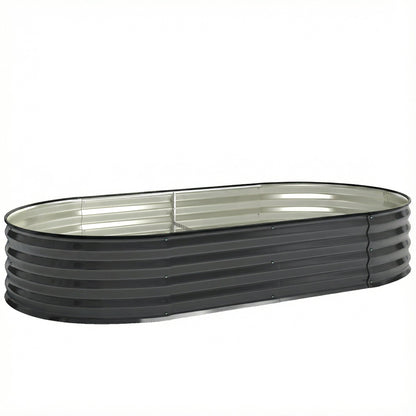 Outsunny Galvanised Raised Garden Bed, Metal Planter Box with Safety Edging, for Flowers, Herbs, Succulents, Dark Grey