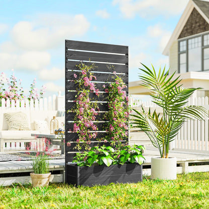 Outsunny Raised Bed for Garden, Planter with Trellis for Climbing Plants, Vines, Planter Box with Drainage Gap, Black