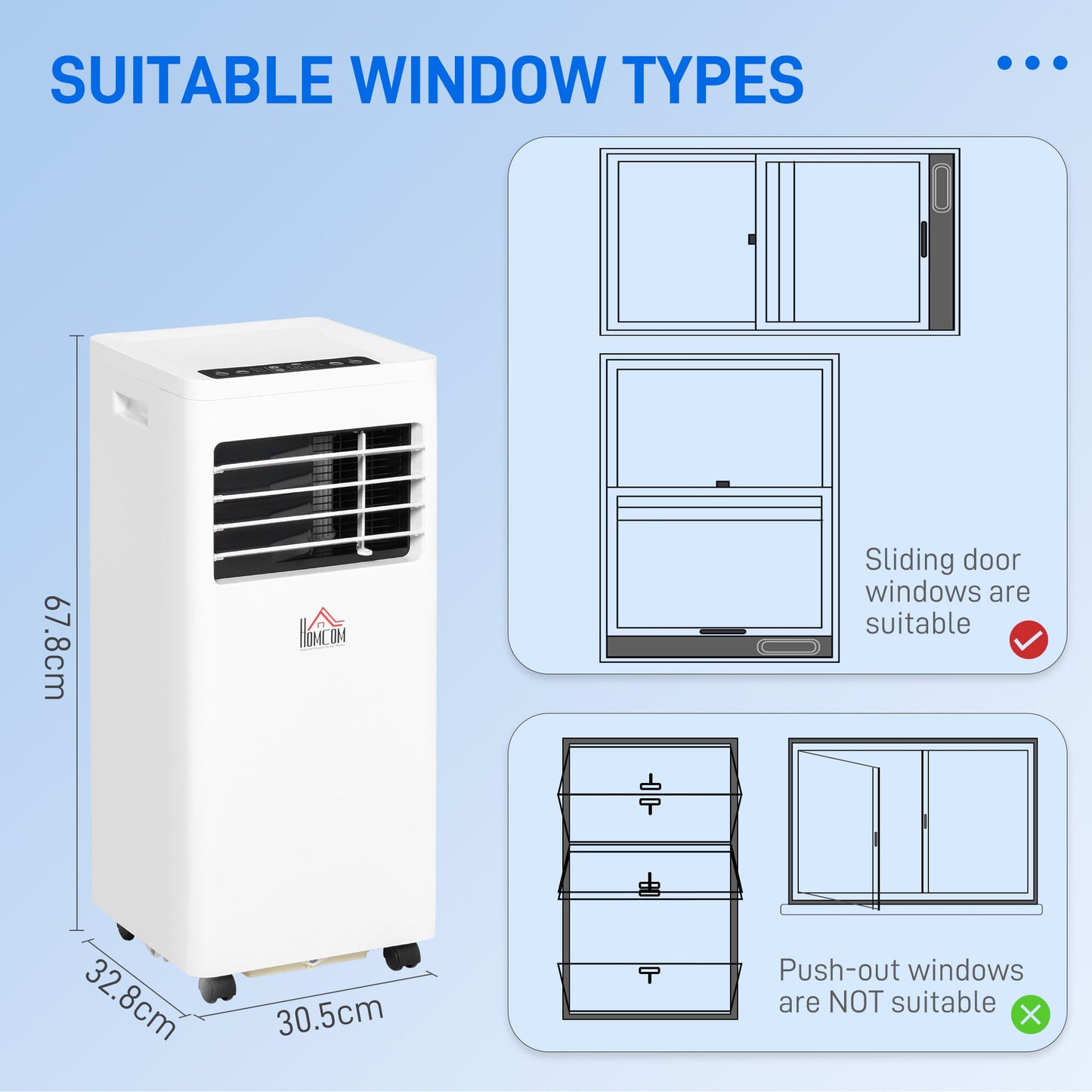 HOMCOM 7000 BTU Air Conditioning Unit, 3-in-1 Portable Air Conditioner, Dehumidifier, Cooling Fan with 2 Speeds, 24H Timer, Remote Control, Digital Display, Window Venting Kit, 26m_