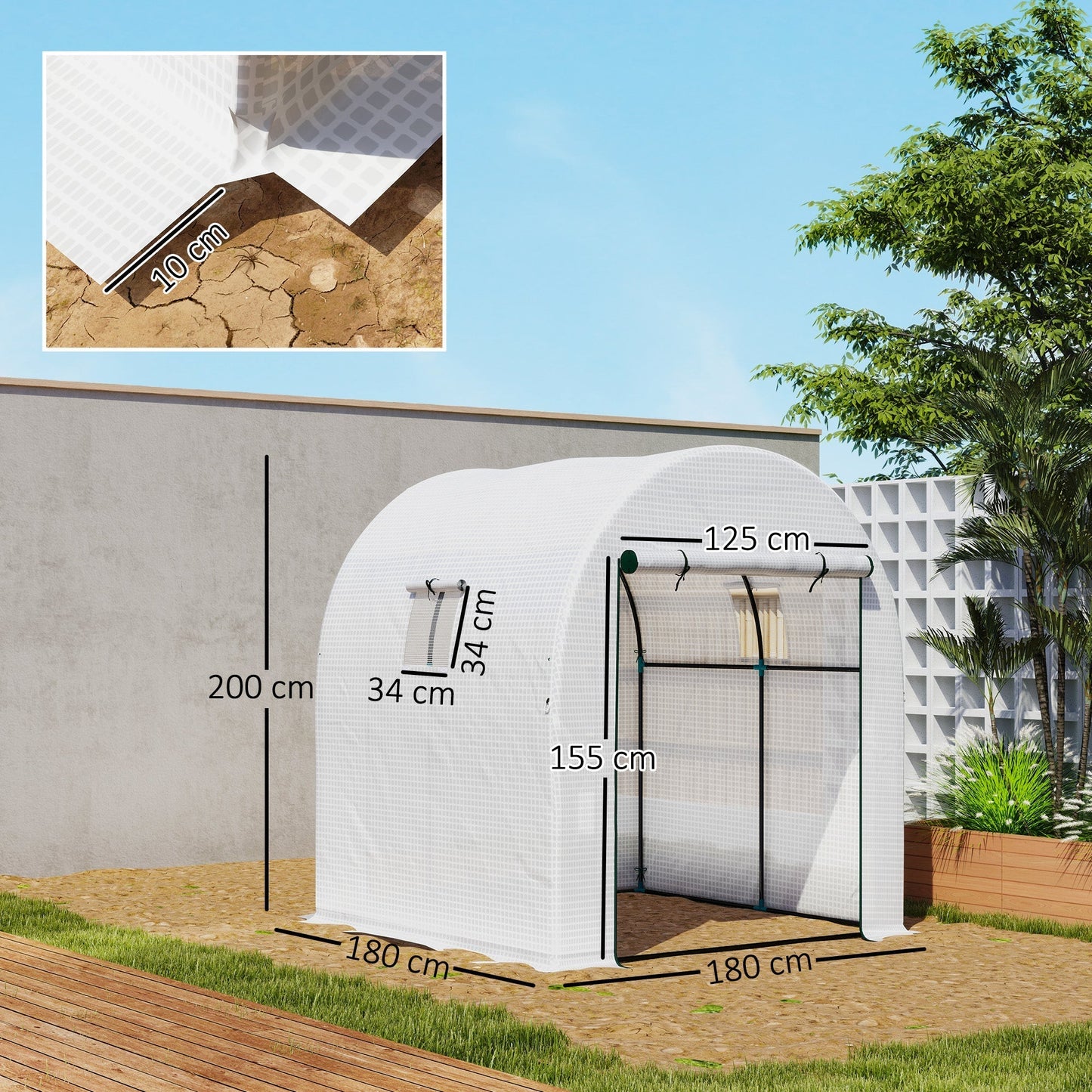 Outsunny 180 x 180cm Walk-In Polytunnel Greenhouse - White