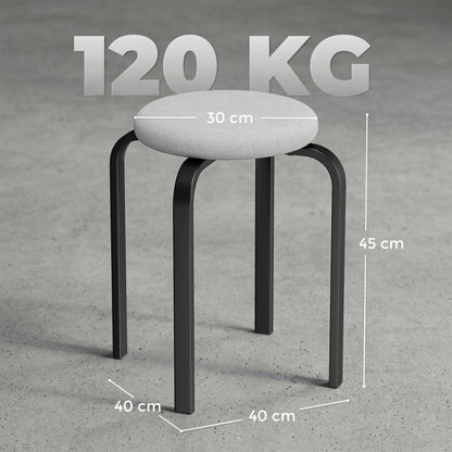 HOMCOM Stackable Stools Modern Cushioned Round Backless Stools Set of 4 Kitchen Dining Room Grey