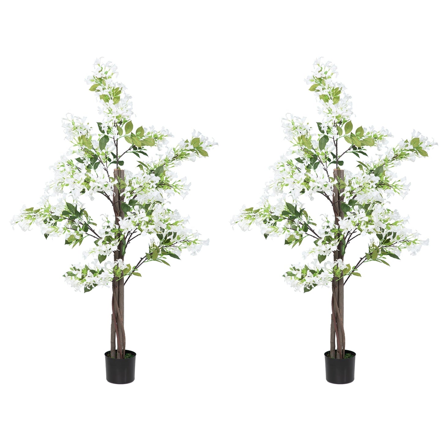 HOMCOM Artificial Plants Honeysuckle Flower in Pot Fake Plants with Curved Boots for Indoor Outdoor 15x15x150cm Set of 2 White