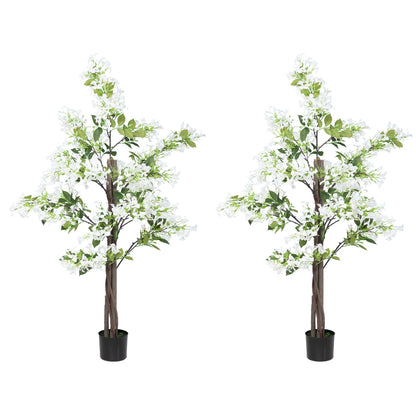 HOMCOM Artificial Plants Honeysuckle Flower in Pot Fake Plants with Curved Boots for Indoor Outdoor 15x15x150cm Set of 2 White