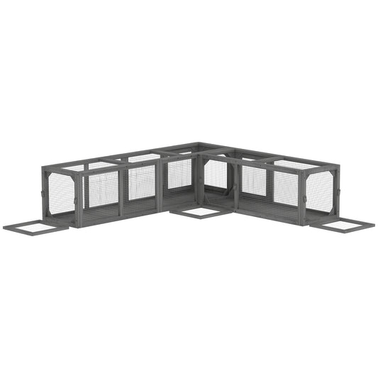 PawHut Cat Tunnel, 250cm Extra Long Wooden Cat Play Tunnel with 8 Doors, L-shape/Rectangle, Outdoor Cat Enclosure, Dark Grey