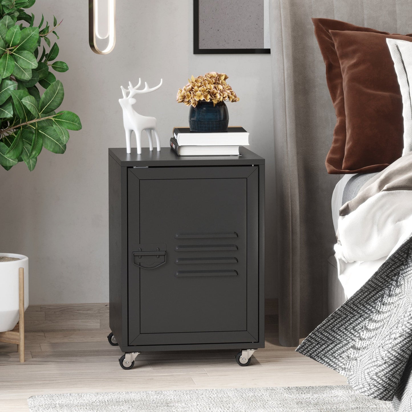 HOMCOM Rolling Metal Storage Locker Cabinet, Industrial Mobile Lockable Cabinet with Adjustable Shelf and Wheels for Home Office Living Room, Black