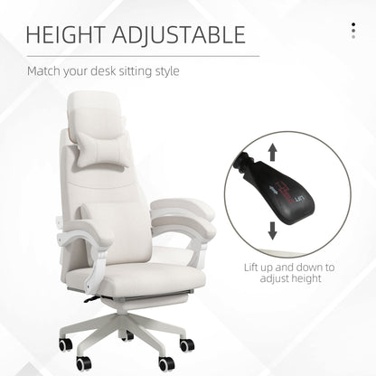 Vinsetto Linen-Look Office Chair, with 160  Reclining Back and Footrest - White