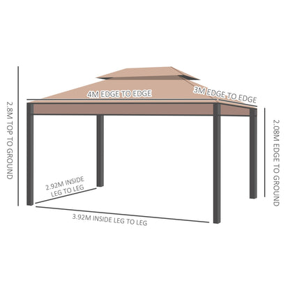 Outsunny 3 x 4m Garden Gazebo, Double Roof Marquee Canopy Shelter with Sidewalls, Solid Steel Frame for Garden, Lawn, Backyard and Deck