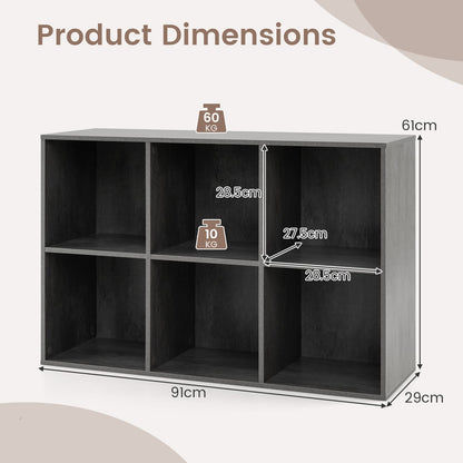 6-Cube Bookcase 3-Tier Storage Organizer with Anti-Tipping Kits for Living Room Study-Grey
