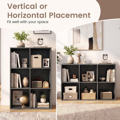 6-Cube Bookcase 3-Tier Storage Organizer with Anti-Tipping Kits for Living Room Study-Grey