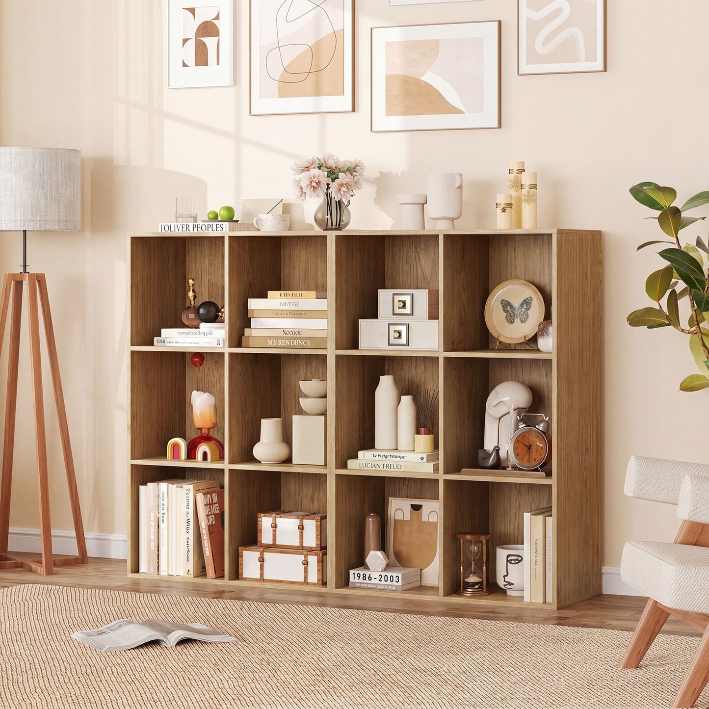 6-Cube Bookcase 3-Tier Storage Organizer with Anti-Tipping Kits for Living Room Study-Natural