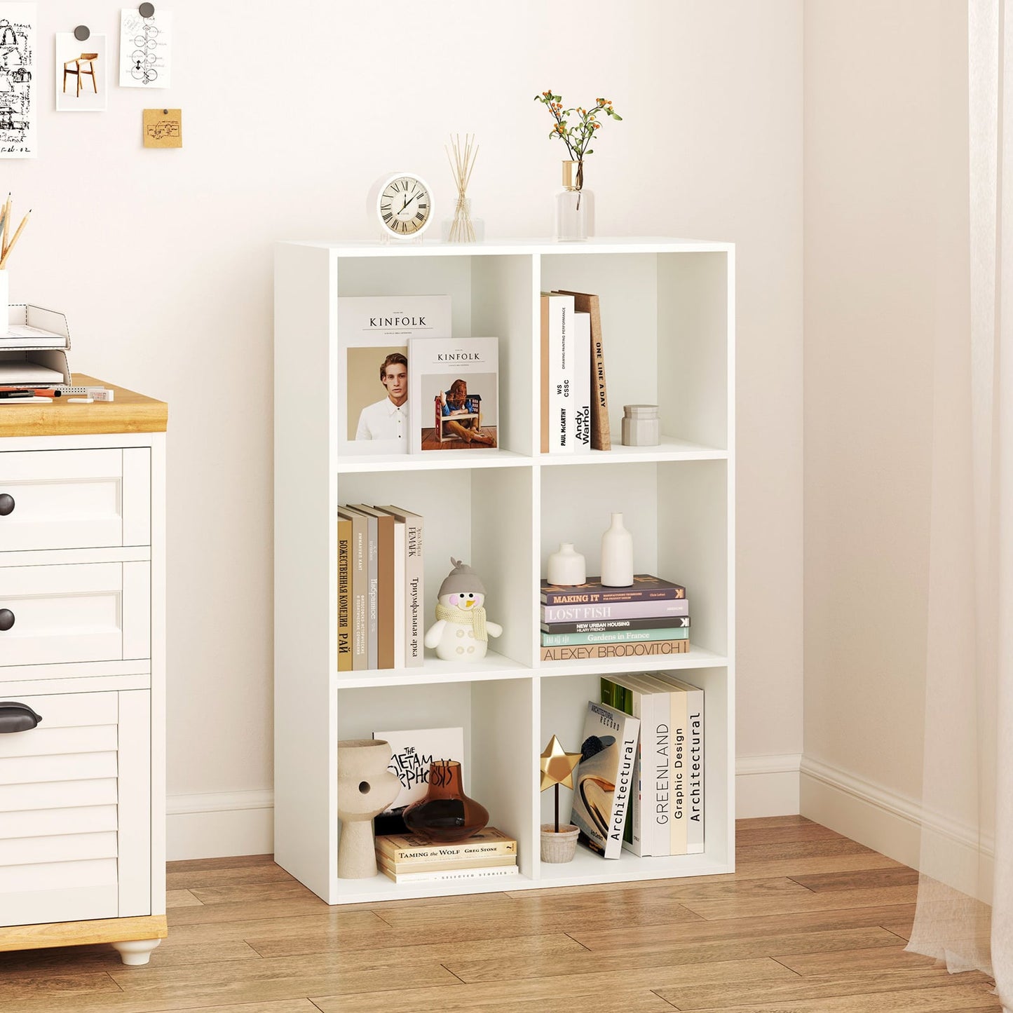 6-Cube Bookcase 3-Tier Storage Organizer with Anti-Tipping Kits for Living Room Study-White