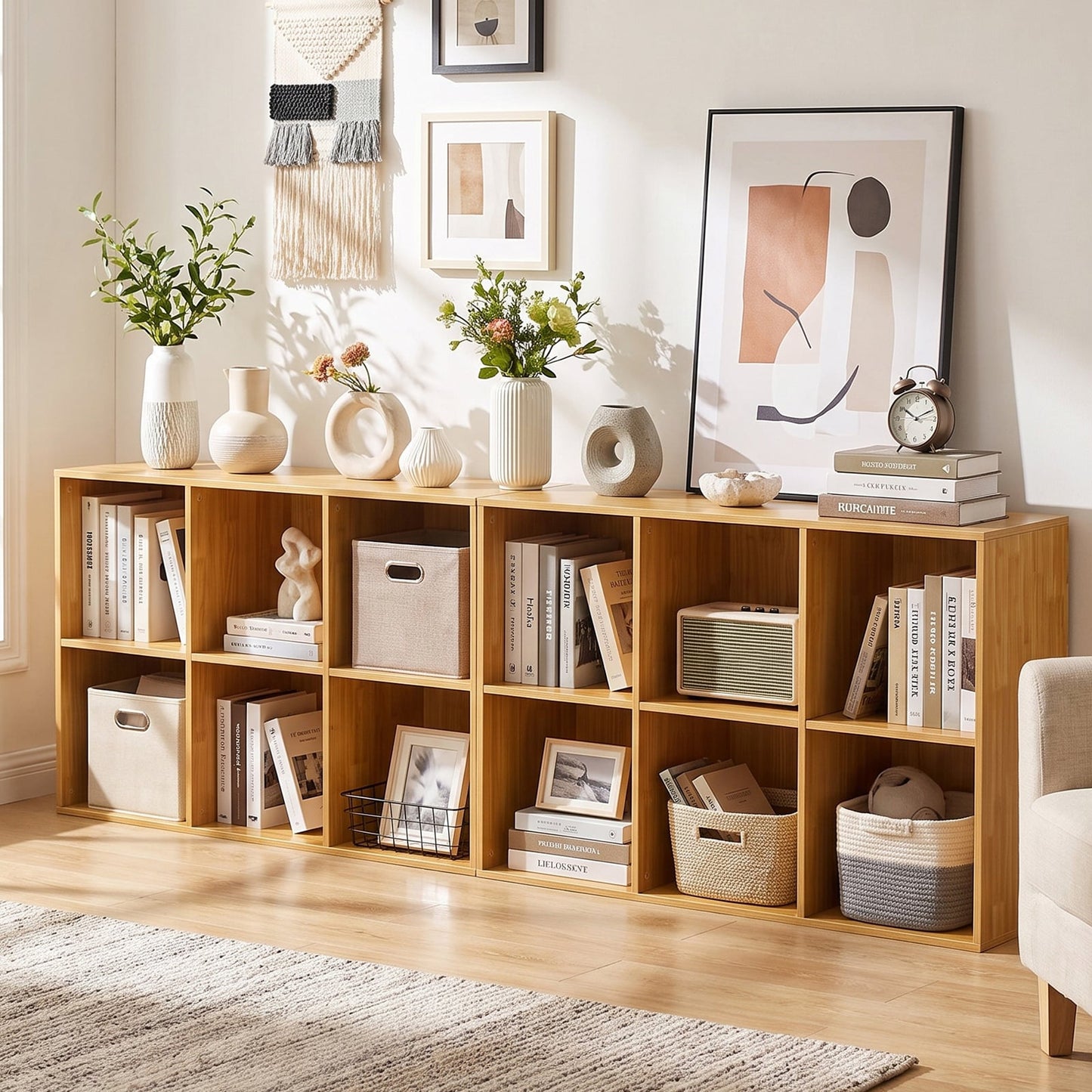 6-Cube Bookcase 3-Tier Storage Organizer with Anti-Tipping Kits for Living Room Study-Yellow