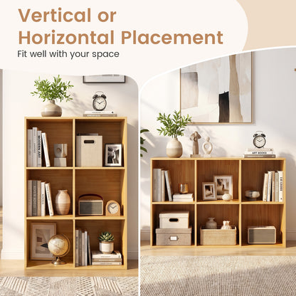 6-Cube Bookcase 3-Tier Storage Organizer with Anti-Tipping Kits for Living Room Study-Yellow